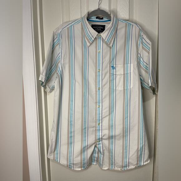 Abercrombie & Fitch Other - Abercrombie & Fitch Men’s Y2K Muscle White Blue Stripe Button Down Shirt XXL